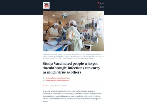 Study: Vaccinated people who got ‘breakthrough’ infections can carry as much virus as others | PBS NewsHour