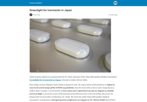 Greenlight for Ivermectin in Japan – Science Matters