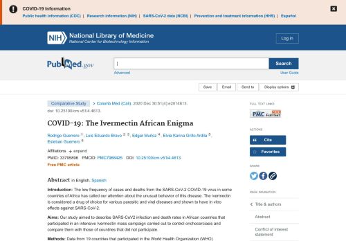 COVID-19: The Ivermectin African Enigma - PubMed