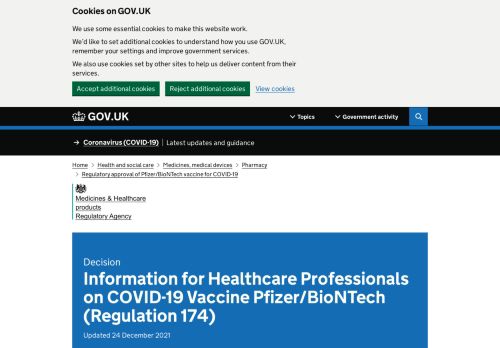 Information on COVID-19 Vaccine Pfizer/BioNTech (Regulation 174) - GOV.UK  