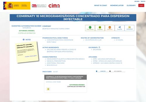 Ficha técnica vacuna Pfizer pediátrica en AEMPS